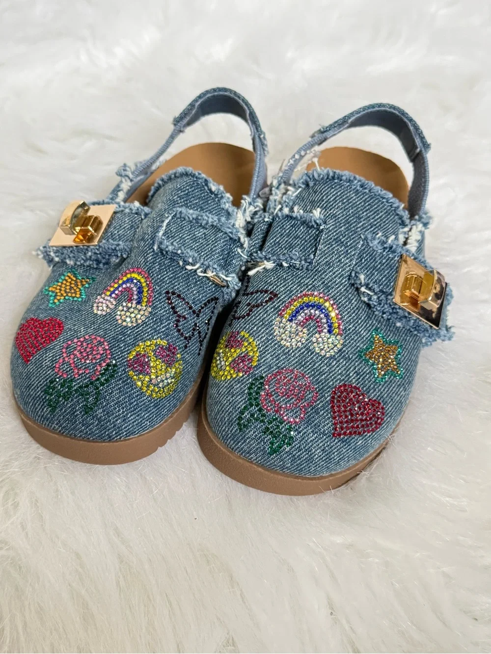 Steve Madden Denim Kids Moccasins with Colorful Embellishments - Blue